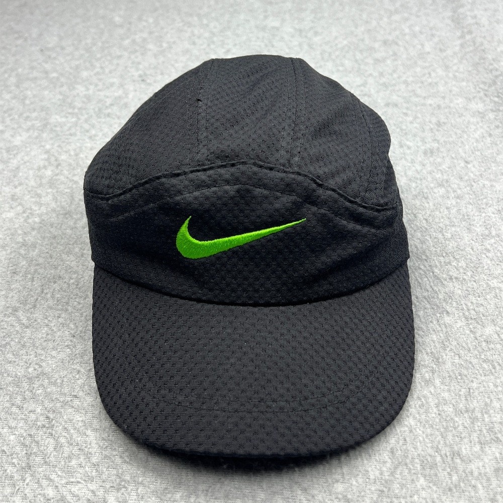 VTG Nike Tailwind Hat Black 7-Panel Embroidered Swoosh Strap Back Running Cap